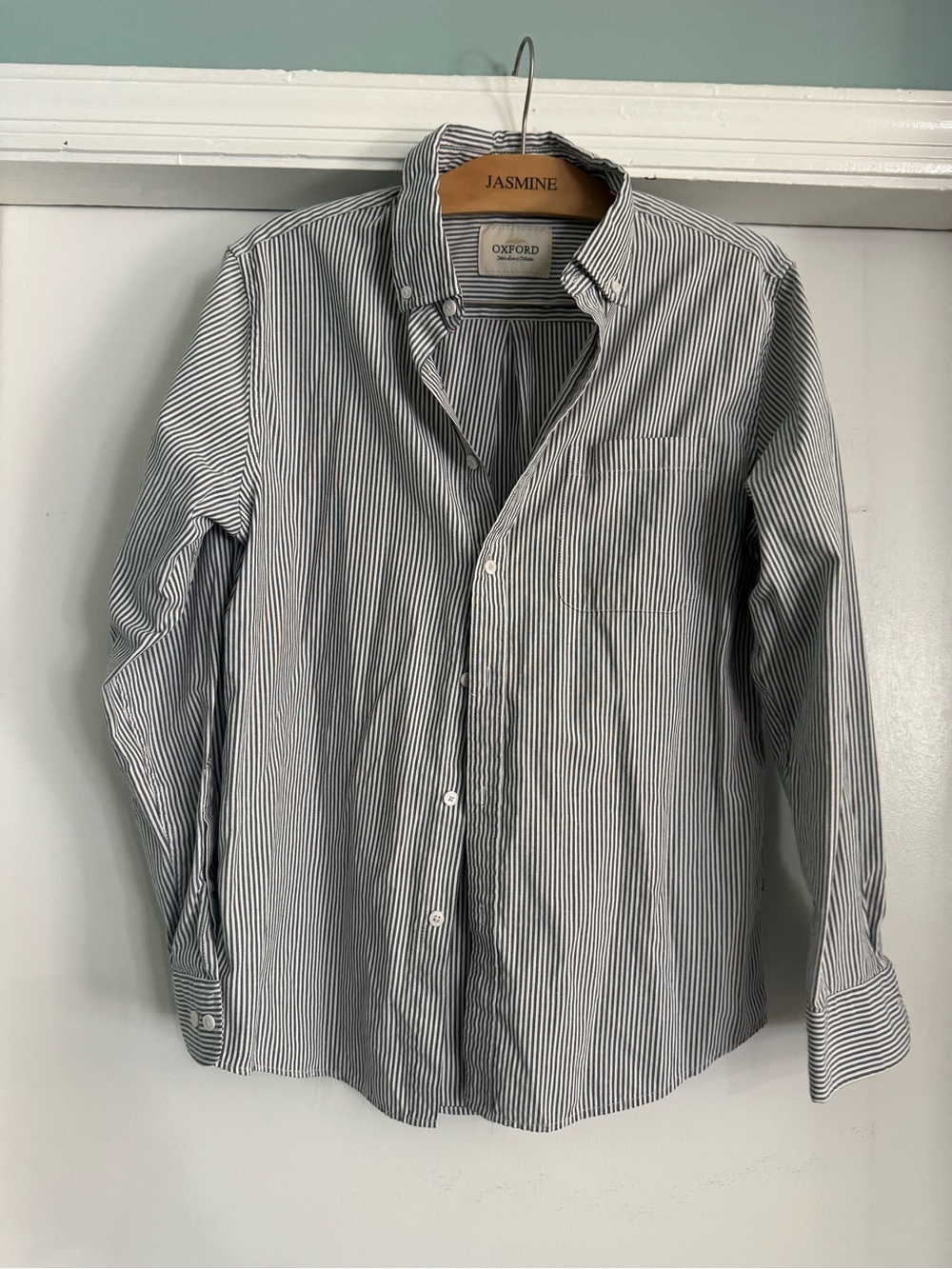 Oxford Men's Luxury Collection Classic White black striped Button-down Shirt M